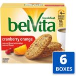 belVita Cranberry Orange Breakfast Biscuits, 6 Boxes of 5 Packs (4 Biscuits Per Pack)