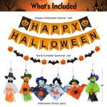 NAIWOXI Halloween Decorations for Kids or Adults – Halloween Hanging Ghost, Pumpkin Skeletons Swirls Hanging, Banner, Garland, Scary Photo Booth Props, Balloons, Confetti, 68 PCS Cute Halloween Party Decorations for Indoor outdoor