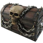 DWK Skull Pirate Treasure Chest Decorative Trinket Box Jewlery Holder | Halloween Pirate Decorations | Nautical Pirate Decor Trinket Keepsake Box – 6″