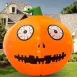 Higen Halloween Inflatable Outdoor Decorations 5FT Giant Pumpkin Blow Up Yard Decoration with Built-in LED Light Air Blown Scary Holiday Party Indoor Outdoor Yard Garden Lawn Decor