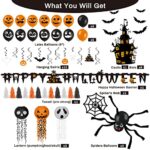 DECORLIFE Halloween Party Decorations, Halloween Decorations Indoor Including Happy Halloween Banner, Wire Lanterns, Hanging Swirls, Castle and Bats Centerpiece, Spiders and Web, Balloons