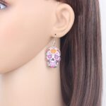 NEWEI Cute Halloween Sugar Skull Earrings Dangle Acrylic Skull Decor Gifts for Women Girls Festival Charms (Purple)