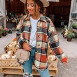 Women Long Sleeve Flannel Plaid Shirts Casual Button Down Shirt Jacket Cardigan Orange