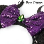 Mouse Ears Bow Headbands for Women Girls, Halloween Decoration Glitter Hairbands Party Princess Cosplay Costume Hair Accessories, Maleficent