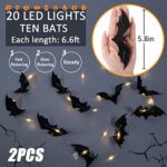 2 Pcs Realistic Halloween Bats Sting Lights with 40 Lights- 13Ft Bat Lights for Halloween Decor with 3 Modes- Halloween 3D Bats Decoration Light for Indoor Window Porch Stair Bar (Warm Light)