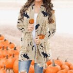 Halloween Costumes for Women,2022 Plus Size Casual Open Front Long Cardigan Long Sleeve Pumpkin Skull Print Outdoor Sexy Party Lightweight Fall Clothes Graphic Tops Shirts Coat(C Gray,X-Large)