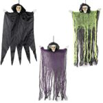 DECORLIFE 3 Packs Hanging Grim Reapers, Halloween Hanging Skeleton Ghost Decoration with Posable Arms, 28″ Scary Haunted House Prop for Outdoor Indoor Lawn Yard Decor