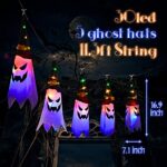 Outdoor Halloween Decorations Ghost Hat Lights, 8 Flashing Modes Lighted Halloween Scary Hanging Ghost String Lights Battery Operated with Remote for Halloween Yard Porch Tree Door Decor