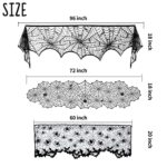 5 Pack Halloween Spider Decorations Sets -Halloween Fireplace Mantel Scarf & Round Table Cover & Lace Table Runner & Cobweb Lampshade & 60 pcs Scary 3D Bat for Halloween Party Decors