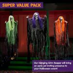 3 Pack Halloween Hanging Grim Reapers Decorations, 35.3” Halloween Skeleton Ghost Decorations, Halloween Hanging Decoration for Haunted House Prop Décor, Best Halloween Outdoor Indoor Decor