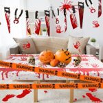 Halloween Decorations, Scary Table Cover, Handprints Footprints Sticker, Prop Garland, and Caution Tapes, Window and Wall Halloween Decor, Outdoor and Indoor Halloween Party Decor for Yard Patio Lawn Garden