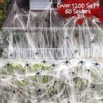 KiLiKuaLa Stretchable Halloween Spider Web Decoration 1200 SQFT, Halloween Cobwebs+60*Plastic Spiders, Halloween Props for Halloween Party Decor Gifts, Spooky Halloween Decorations Outdoor Indoor