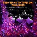 Halloween String Lights Outdoor with Music Sync Spooky Sounds 300 LED 114.8ft Indoor Fairy String Lights Waterproof for Halloween Party Haunted House Decorations (Purple & Orange)