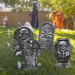 4 Pack 15″ Halloween Foam Graveyard Tombstone, Headstone and Bonus Metal Stakes for Halloween Lawn Yard Haunted House Decor