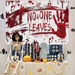 Halloween Backdrop Decorations Scary Bloody Scratch Handprints No One Leaves Halloween Banner Party Supplies Decorations Halloween Indoor Home Room Decor 5 x 3FT