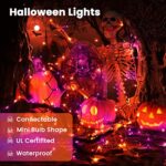 Orange & Purple Halloween Lights, 49ft 150 Count Incandescent Halloween String Lights Connectable, UL Certified Mini Bulbs Orange Purple String Lights for Halloween Party, Halloween Decorations