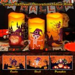 Spooky Halloween Candles Battery Operated, Halloween Decorations Indoor Home Room Decor Table Centerpiece Fall Led Pillar Candles Set of 3, Electric Fake Flickering Flameless Candles with Remote Timer