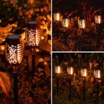 Outdoor Halloween Decorations, 6Pack Halloween Lights Outdoor with Flickering Flame for Halloween Decor, Waterproof Solar Halloween Lights, LED Solar Tiki Torches for Outside Yard Porch Lawn Decor