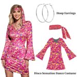 70s Costume for Women Disco Hippie Dress Disco Outfit Women Gogo Girl Dress with Disco Earrings Headband 70s Disco Halloween Costume by Joy Bang (L)