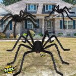 DawnHope Halloween Decorations Giant Spiders 3 Pack 79″, 49″, 36″ Realistic Fake Spider Props, Scary Spiders with Spider Cobweb for Halloween Indoor and Outdoor Yard Spooky Haunted House Creepy Decor