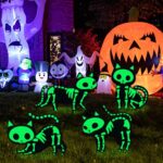 Halloween Decorations Outdoor Yard Signs – 4pcs Glow in the Dark Skeleton Black Cat Silhouette Lawn Signs with Stakes for Halloween Lawn Garden Front Yard Decorations Outside