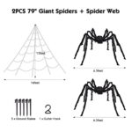 Cocopa 2 Pcs Halloween Spider Decorations,Scary 6.5 Feet Giant Spider and 79 Inches Spider Web,Set for Halloween Decoration Indoor Outdoor Patio Home Party Decoration,Large