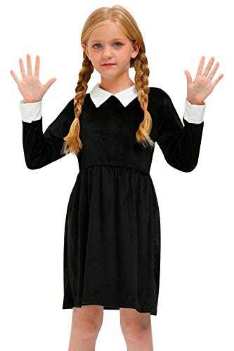 BesserBay Halloween Little Girls Wednesday Addams Costume Velvet Peter ...
