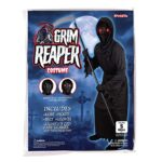 Kangaroo Black Grim Reaper Costume for Kids – Phantom Costume with Glowing Red Eyes – Cosplay Night Reaper Robe – Kids Halloween Costume for Boys and Girls (Large Size)(Sickle Not Included)
