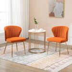 ANOUR Modern Dining Chairs, Velvet Accent Chair, Living Room Chairs, Set of 2, Upholstered Side Chair with Golden Metal Legs for Dining Room Kitchen Vanity Patio (Orange, 2 Pack)