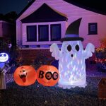 Gomat Halloween Inflatable Ghost and Pumpkins, 6ft Halloween Yard Inflatables Clearance with Colorful Rotating LED, Blow up Halloween Decorations for Outdoor Yard Garden Lawn