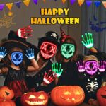 Halloween Mask LED Light Up Purge Mask with LED Gloves, Scary Glow Mask Costume with El Wire for Men Women Kids Halloween Festival Cosplay Masquerade Parties Carnival