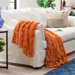 Chanasya Fuzzy Faux Fur Rectangular Embossed Throw Blanket – Super Soft and Warm Lightweight Reversible Sherpa for Couch, Home, Living Room, and Bedroom Décor (50×65 Inches) Orange