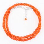 A+ Natural Orange Carnelian Quartz Gemstone Full Beaded Crystals Dainty Necklace Jewelry Gift for Women, Birthstone, Energy Healing Stones, Rhodium Plated 925 Sterling Silver 18 inch