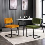 ONEVOG Velvet Dining Chairs Set of 2 Kitchen Room Chair, Upholstered Comfy Chair for Bedroom, Living Room, Black Metal Legs (Orange)