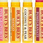 Burt’s Bees Lip Balm, Moisturizing Lip Care, 100% Natural, SuperFruit – Pomegranate, Coconut & Pear, Mango, Pink Grapefruit (4 Pack)