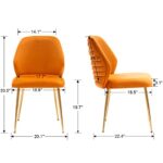ZSARTS Velvet Gold Dining Chairs Set of 4,Upholstered Orange Accent Chairs with Pull Ring Mid Century Modern Kitchen Chairs for Dining Room Living Room Reception Room