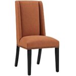 Modway Baron Modern Tall Back Wood Upholstered Fabric Two Dining Chairs in Orange