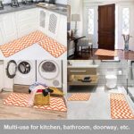 Carvapet 2 Pieces Microfiber Chevron Non-Slip Soft Kitchen Mat Bath Rug Doormat Runner Carpet Set, 17″x48″+17″x24″, Orange