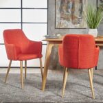 Christopher Knight Home Zeila Mid-Century Modern Fabric Dining Chair with Wood Finished Metal Legs, 2-Pcs Set, Muted Orange / Light Brown