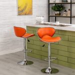 Vogue Furniture Direct PU Leather Adjustable Bar Stools, Modern Swivel Airlift Barstools with Back, Armless Counter Height Chairs for Kitchen Dining Pub Cafe Set of 2 (Orange)