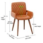 LUNLING Dining Chairs Set of 2 Mid Century Modern Accent Faux Leather Chair Bentwood Frame with Armrest,Upholstered Seat,Metal Legs,Adjustable Foot for Kitchen Dining Room Desk Chairs(Orange)