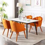 DM Furniture Velvet Dining Chairs Set of 4 Modern Accent Chairs Upholstery Side Chairs with Upholstered Wood Legs for Home Kitchen Living Room, Orange