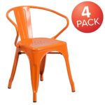 Flash Furniture Roy Commercial Grade 4 Pack Orange Metal Indoor-Outdoor Chair with Arms
