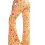 70s Flare Pants for Women – Rave Festival Outfit High Waist Bell Bottom Wide Leg Comfy Disco Costume Trousers(Orange, M, 1050e)