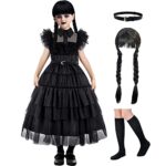 Zalongye Black Wednesday costume girls dress for Kids Wednesday Family Costumes Halloween Cosplay Party Dress 4-13Y?120?