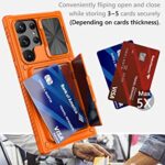 Vihibii for Samsung Galaxy S23 Ultra Case with Card Holder (4 Cards) & Sliding Camera Cover & Kickstand, Shockproof Rugged Hard Back & TPU Edge Wallet Case for Galaxy S23 Ultra 5G 6.8″ 2023, Orange