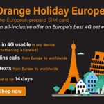 Orange Holiday Europe Prepaid SIM Card Combo Deal 20GB Internet Data in 4G/LTE (Data tethering Allowed) + 120min International Calls + 1000 Texts / 14 Days from Europe to Any Country World