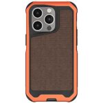 Ghostek ATOMIC slim iPhone 14 Pro Case Orange Metal Bumper with Tan Fabric and MagSafe Built-In Rugged Heavy Duty Protection Shockproof Phone Cover Designed for 2022 Apple iPhone14 Pro (6.1″) (Orange)