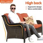 XIZZI Patio Furniture Sets Outdoor Furniture Conversation Set 5 Pieces All Weather Wicker High Back Sofa with Ottomans,Brown Wicker Orange Red