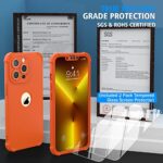 ORETECH for iPhone 13 Pro Case,with [2 Glass Screen Protector ] [Camera Protection] [SGS Certified Military Grade ] 360 Shockproof Full Body Phone Case iPhone 13 Pro Cover Slim Thin Case 6.1″ Orange